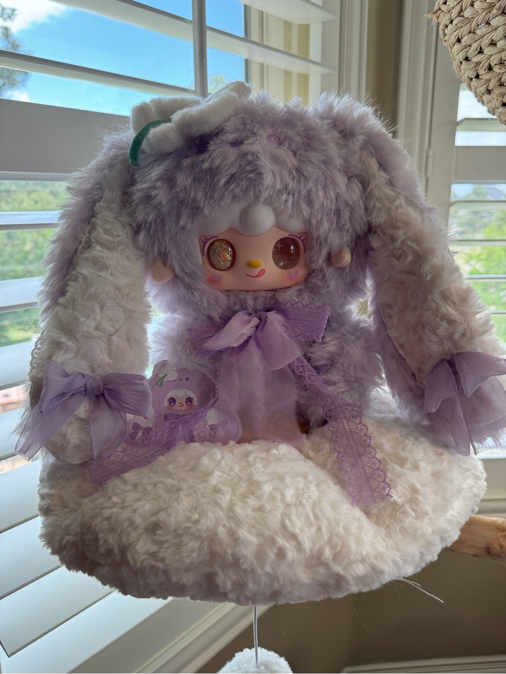 Plush Purple Fluffy Doll with Sparkle Eyes